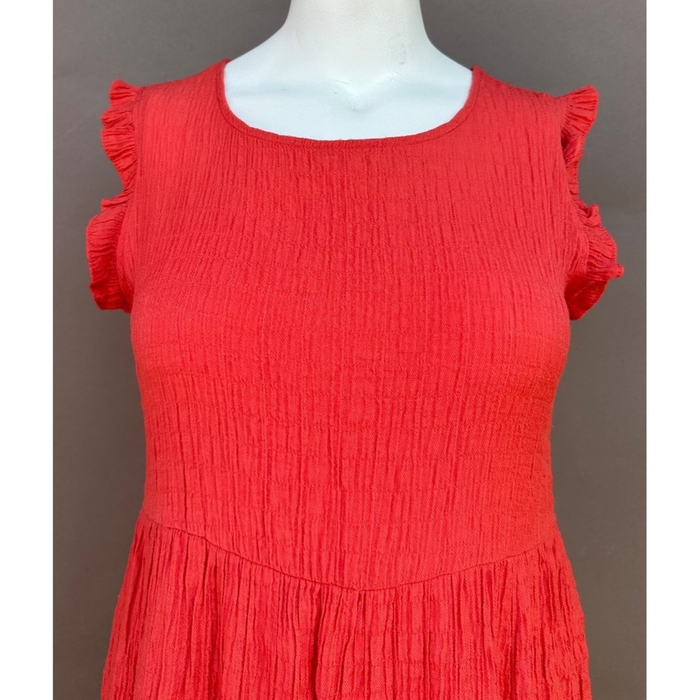 Sonoma Coral Orange Tiered Crinkle Dress S Boho Cottagecore Ruffle Pockets Coast - Picture 2 of 14
